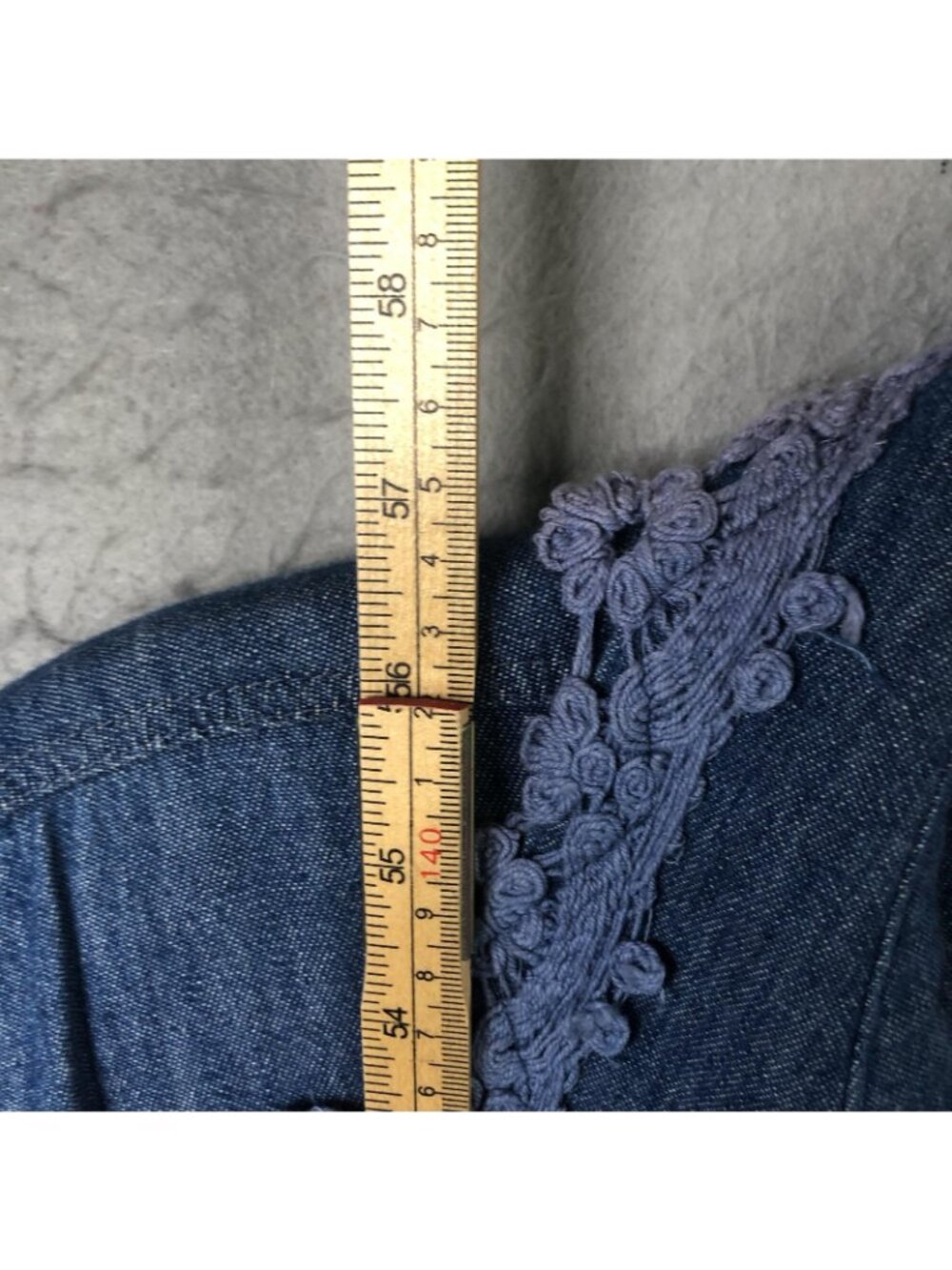 Western Denim Dress Womens L Blue Maxi Crochet Collar Boho Farmhouse Modest - Picture 6 of 16